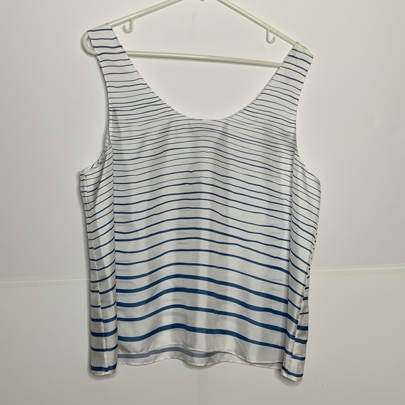 NWT Theory Silk Tank XL Blue Painted Stripe - Picture 2 of 7